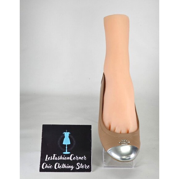 Coach Chelsea Women's Caramel Leather Ballet Flats With Silver Cap Toe Sz 8B 273 - Picture 15 of 16